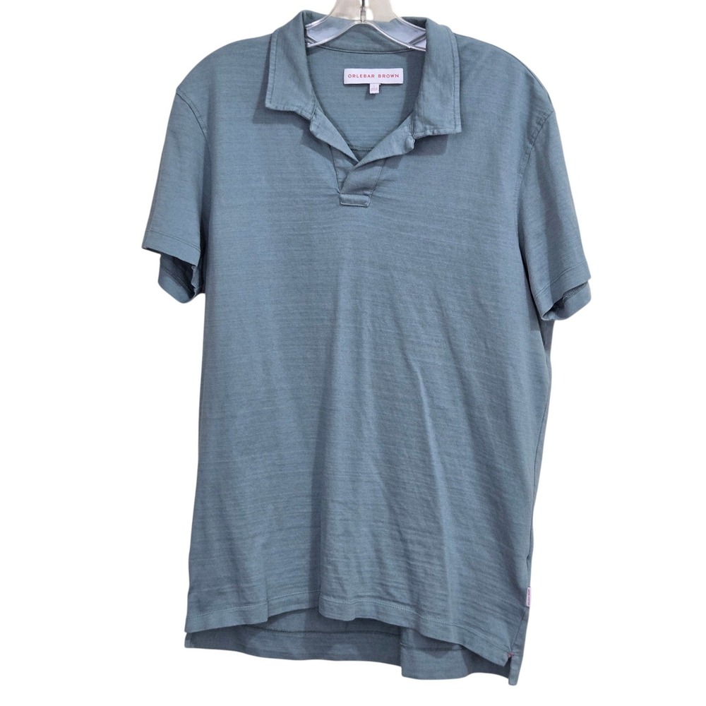 Orlebar Brown Felix SS Polo Shirt Mens Large Blue Open Collar Resort Lightweight